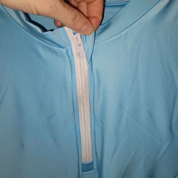 Womens  Blue Rashguard Long Sleeve Top With Black Bikini Bottom Sz L UFP Beach - Picture 7 of 16